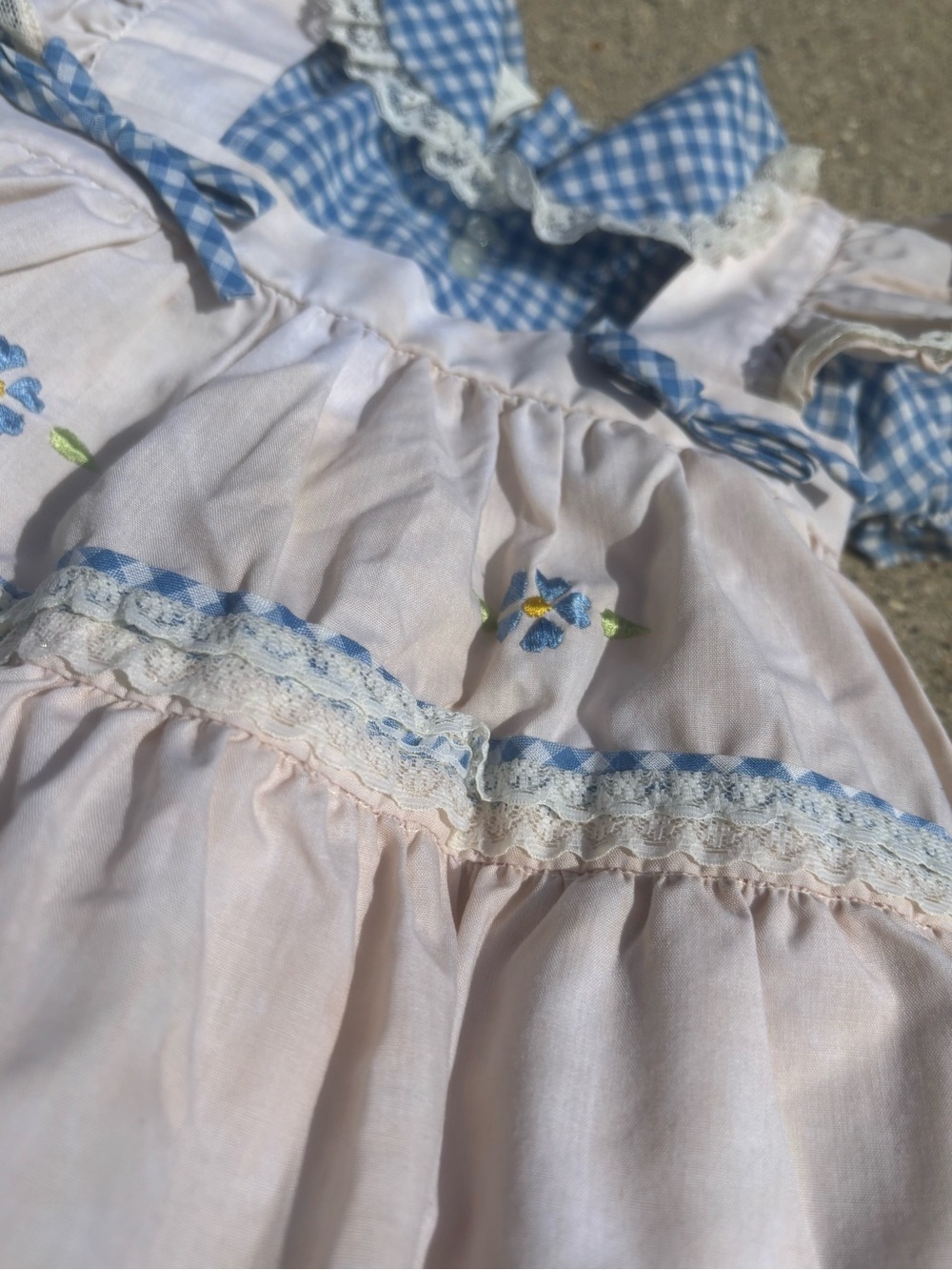 Vintage Blue Gingham Embroidered Prairie Dress 2T-3T - Picture 7 of 9